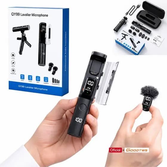 QY99 Microfone Lapela Imã Sem Fio Duplo Anti Ruído Digital Voz gravação E Suporte