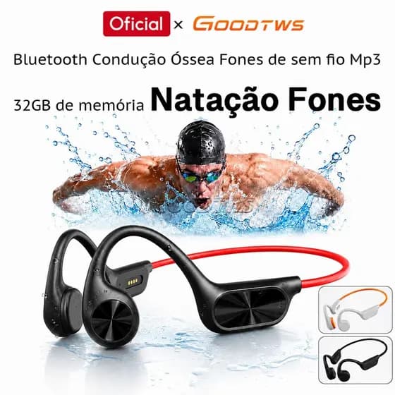 Fones De Ouvido De Condução Óssea IPX8 À Prova D'água Para NataçãoBluetooth MP3 E 32G De Memória