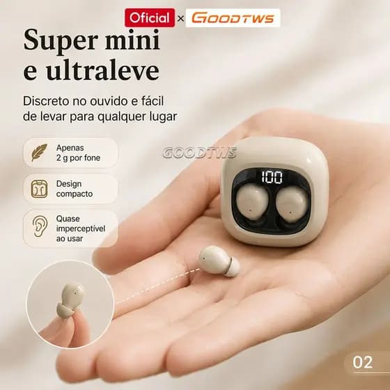 Invisíveis Fones De Ouvido Mini TWS Sem Fio Bluetooth 5.3 Para Dormir, Estéreo HIFI Com Redução De Ruído