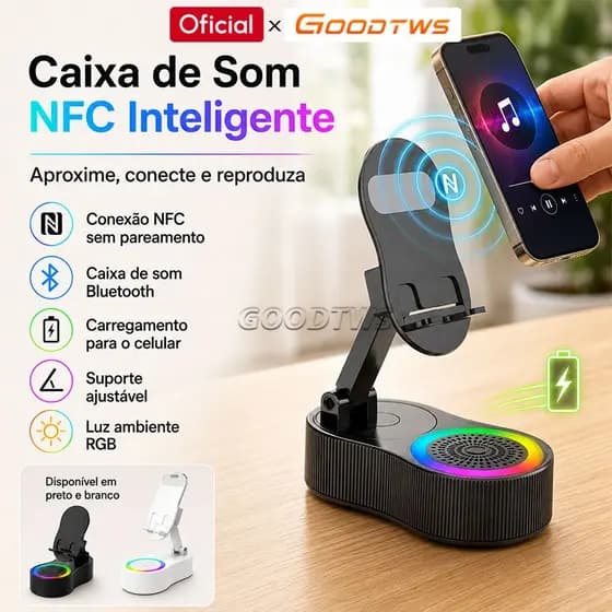 Alto-falante LED NFC Speaker Caixa De Som Bluetooth de indução sem fio dobrável em 300°