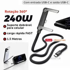 Invisível Cabo Nylon Usb-c De Suporte Dobrável Carga Rápida 1.5mt 240w Cabo Para celular Tipo-c