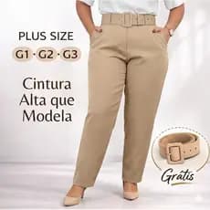Calça alfaiataria plus size + cinto forrado tecido Premium com corte social e caimento perfeito confortável
