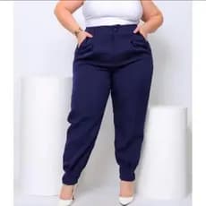 Calça Plus size Cenoura, cintura alta Alfaiataria Feminina Detalhes Do Dobrados com Bolso