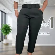 Calça Alfaiataria Plus size com cinto removível Social Cintura alta plus Size tecido importado elegante e conforto