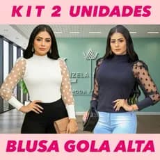 KIT 2 Blusa femenina canelada manga longa blusa gola alta casual plus size M ao GG