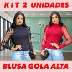 KIT 2 Blusa femenina canelada manga longa blusa gola alta casual plus size M ao GG