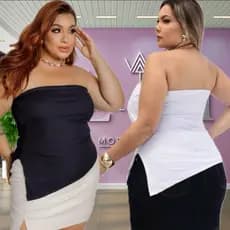Blusa Feminina Tomara k Caia Assimétrica Canelada Ribana com Bojo XG Blusinha lateral Moda elegante tendência