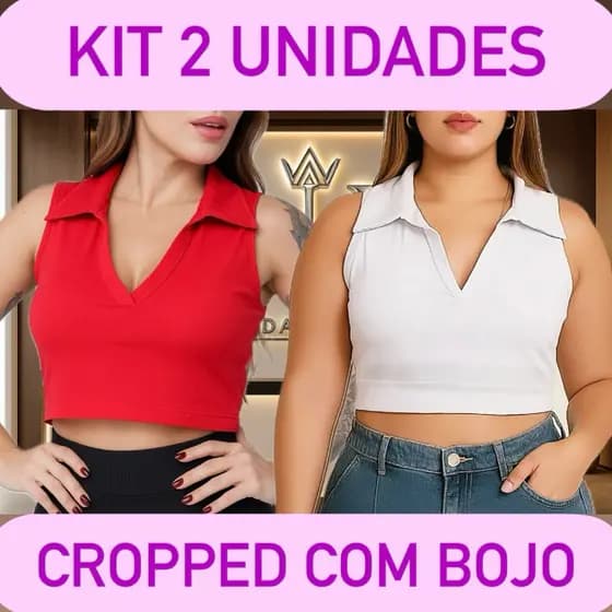 KIT 2 Cropped Feminino em Suplex Premium – Com Bojo, Elasticidade e Modelagem Versátil (Tamanho M que veste até G)