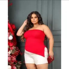 Blusa Femenina Plus Size Tomara q Caia Assimétrica Ribana Plus Size XG Com bojo removível blusinha lateral