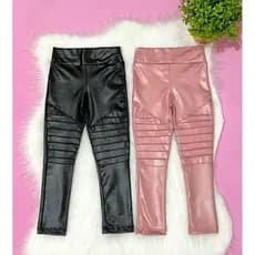 Calça infantil fashion em couro fake macio, modelagem confortável e ajuste roupa RN de menina moda juvenil RN bebê menin