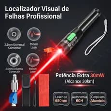 Caneta Laser Localizador Visual De Falhas Fibra Óptica VFL 30mW 30km Testador De Cabo Alta Precisão Corpo Metálico