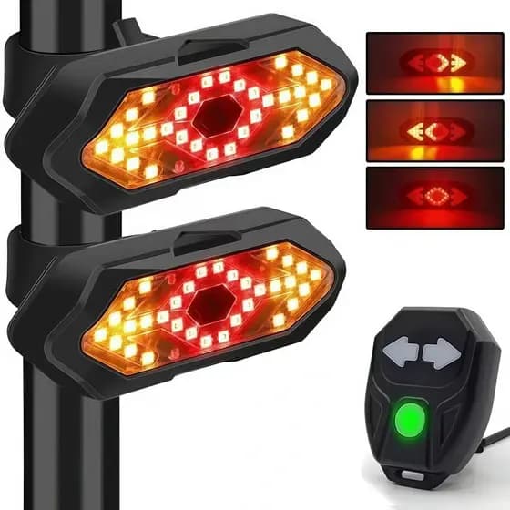 Lanterna Traseira Bike Eletrica Com Seta Pisca Alerta Controle Sem Fio USB