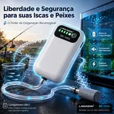 Oxigenador Aerador Recarregável Bivolt para Isca Viva Aquário Pesca Compressor de Ar SB-168A