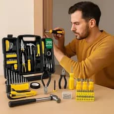 Jogo de Ferramentas com Maleta 200 Peças Chaves Alicate Martelo Estilete Parafuso Equipamento Reparo
