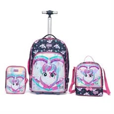 Kit Mochila Lancheira Estojo Escolar Feminina Unicórnio Rodinha Yupe