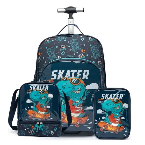 Kit Escolar Masculino Dino Mochila Lancheira Estojo Reforçada Espaçosa