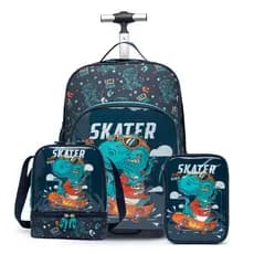 Kit Escolar Masculino Dino Mochila Lancheira Estojo Reforçada Espaçosa