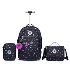 Kit Yupe Mochila Lancheira Estojo Feminina Escolar Rodinha Passeio