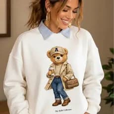 Blusa de Frio Moletom Careca Sueter Feminino Urso Polo Bear Tecido Flanelado Estiloso Inverno