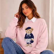 Blusa de Frio Moletom Careca Sueter Feminino Polo Bear Urso Universitário Flanelado Estiloso Inverno