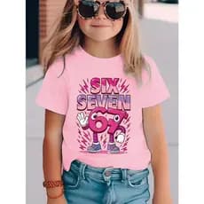 Camiseta Six Seven Rosa Mascote Infantil Camisa Crianças 67 Farmando Aura Youtubers Comemoração Basquete Meninas Meninos