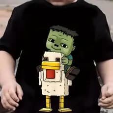 Camisa Infantil Fofa Chicken Jockey Camiseta Jogo Video Game Moderna Tendencia 100% Algodão