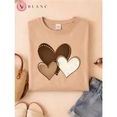 Camiseta Feminina Trio Corações Moderna Casual Tendência Estilosa 100% Algodão