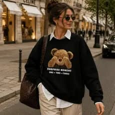 Blusa de Frio Moletom Careca Sueter Feminino Urso Surprise Moment Tecido Flanelado Estiloso Inverno