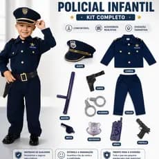 Fantasia Uniforme de polícia para crianças 8 pçs de dramatização+Acessórios/90-130 CM