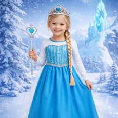 Fantasia Vestido Infantil COSPLAY Princesas FROZEN Acessórios 4 pçs Menina Festa Aniversário