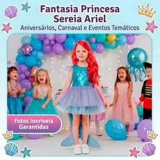 Fantasia Sereia Vestido Luxo Carnaval Infantil Princesa Ariel Tutu Com Calda
