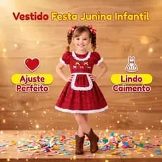 Vestido Rodada Com Xadrez INFANTIL Com Renda Babado Festa Junina Caipira Tradicional