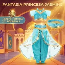 Fantasia Jasmine Vestido Menina Luxo Disney Princesa + Coroa Dia das crianças