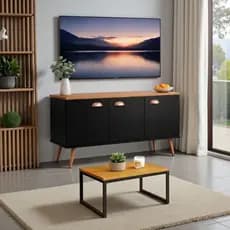 Conjunto para Sala: Buffet Retrô 3 Portas + Mesa de Centro