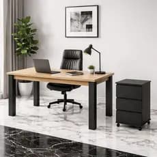 Conjunto Escritório: Mesa 120x90 Mel ou Preta com Gaveteiro