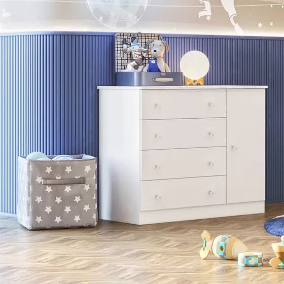 Cômoda Infantil Sapateira Doce Sonho Multiuso 1 Porta e 4 Gavetas MDP Qmovi