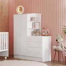 Comoda Quarto e Guarda Roupa de Bebê Infantil Doce Sonho Multiuso MDP Qmovi