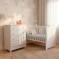 Quarto de Bebe Infantil Doce Sonho Berço e Cômoda 4 Gavetas Resistente Elegante  Qmovi
