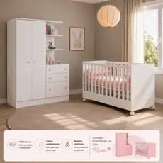 Kit Quarto de Bebê Completo Berço de Bebê que Vira Cama Guarda Roupa Infantil Com Comoda  Qmovi