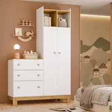 Kit Guarda Roupa Com Cômoda Quarto Infantil Bebê Q Encanto Slim Mdp Movellu