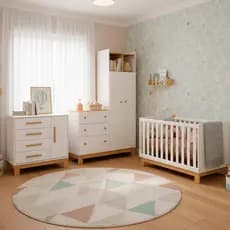 Quarto Completo Bebê Infantil Q Encanto Berço Vira Cama Guarda Roupas e Cômoda Sapateira Qmovi