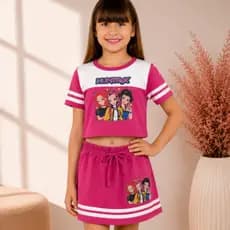 Conjunto Infantil Short Saia + Cropeed Tecido Moletinho Tamanhos 2 ao 12