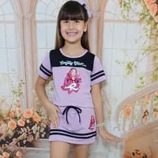 Conjunto Feminino Infantil Short Saia Cropped Tecido Moletinho Tam 4/12 Grupo dos Rosas Emilly Vick