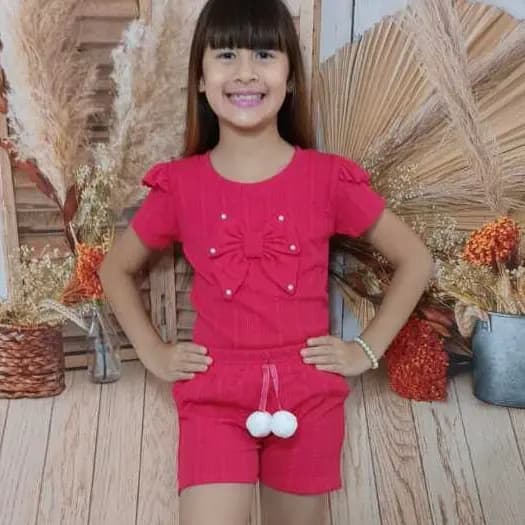 Roupa Infantil Feminina Conjuntinho Menina Com Laço Moda Kids Estiloso Envio Rápido Oferta