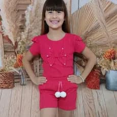 Roupa Infantil Feminina Conjuntinho Menina Com Laço Moda Kids Estiloso Envio Rápido Oferta