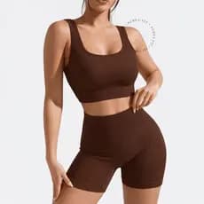 Conjunto Fitness Feminino Short Canelado Sem Costura com Top Bojo Removível Academia Treino Yoga