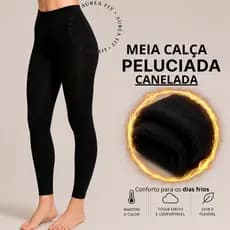 Meia Calca Canelada Termica Grossa Peluciada Preta Feminina Inverno