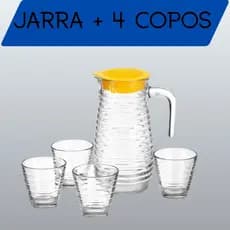 Jarra De Vidro Com Jogo De 4 Copos Resistentes 900Ml + 4x 250Ml Conjunto Design Premium