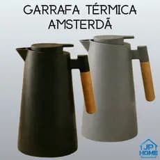 Garrafa Térmica 1 Litro Café e Chá Cabo Madeira Botão Mantém Temperatura Amsterdã Luxo Nórdica