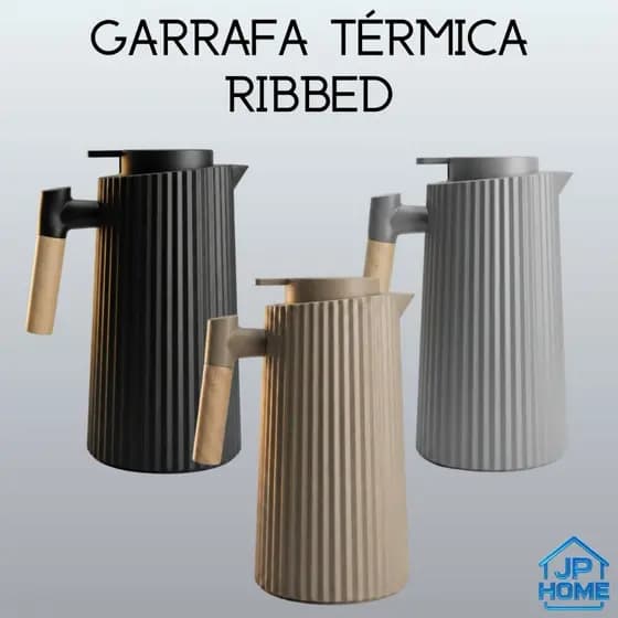 Garrafa Térmica 1 Litro Café e Chá Cabo Madeira Botão Mantém Temperatura Ribbed Luxo